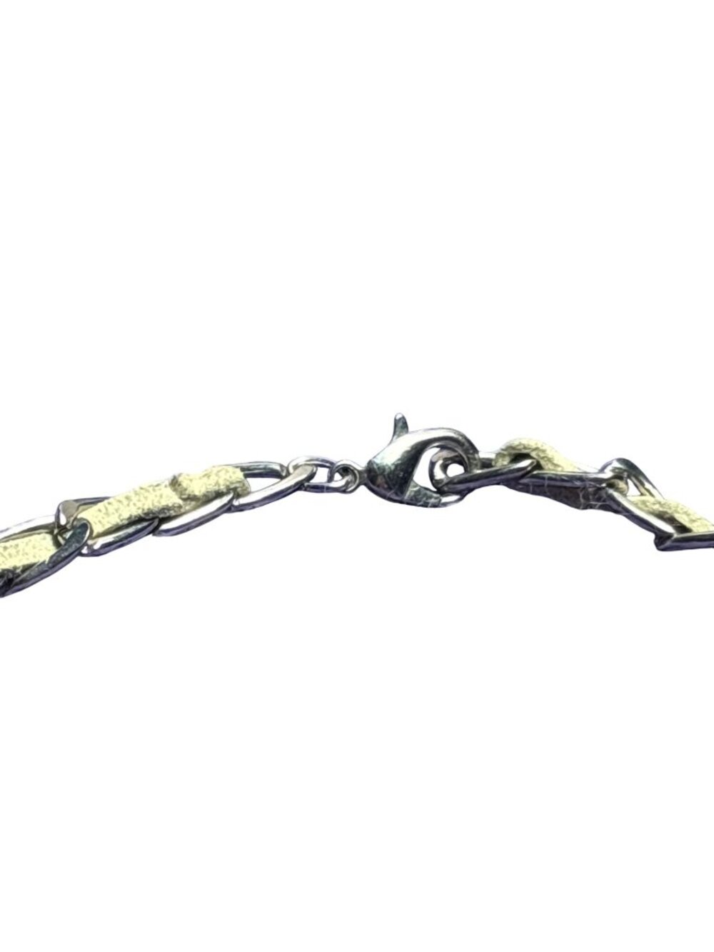 Silvertone Chain Beige Suede Cord Necklace Lobster Clasp 20 inches Long - Picture 2 of 2